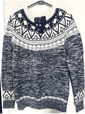 Love Cameron Fair Isle Sweater Mens Size M Navy Blue 100% cotton Henley